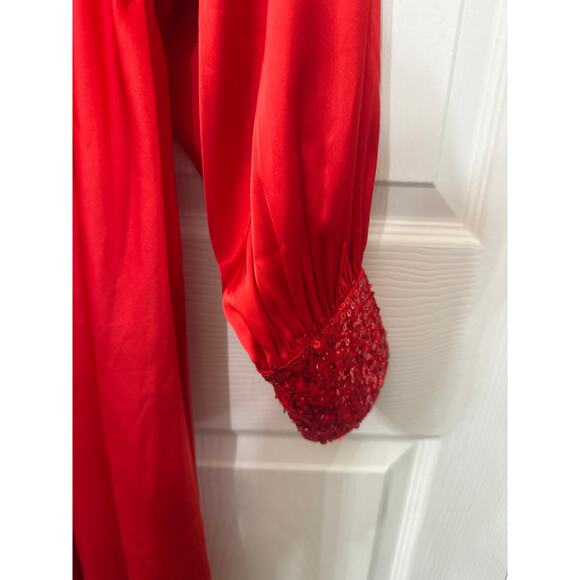 Vine & Love Red Iva Satin Dress with Long Sleeve Sequin Cuffs, S - Picture 4 of 8